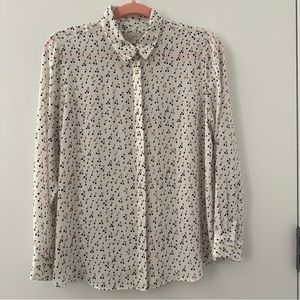Ann Taylor Loft Cherry Print Button Up Shirt Blouse Top Size Medium Petite MP